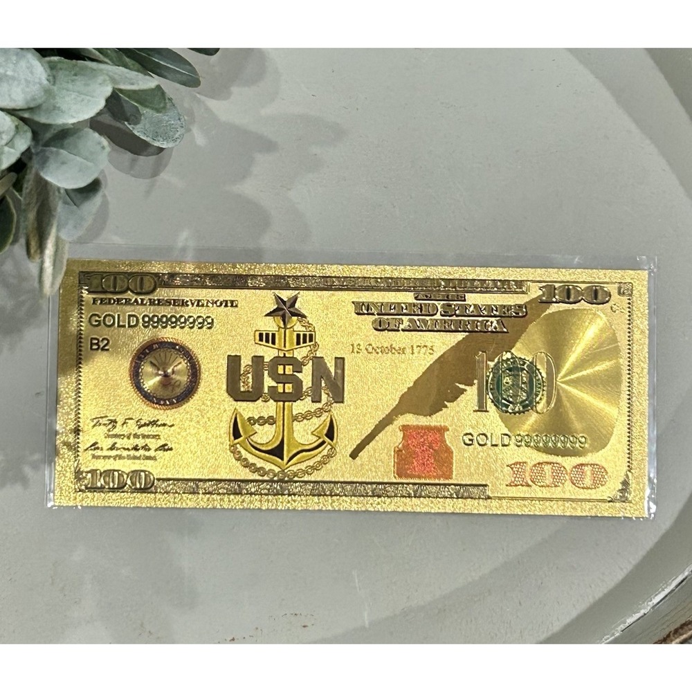 US Navy 24k 999 Gold Foil Note $100 Federal Reserve Note Bill